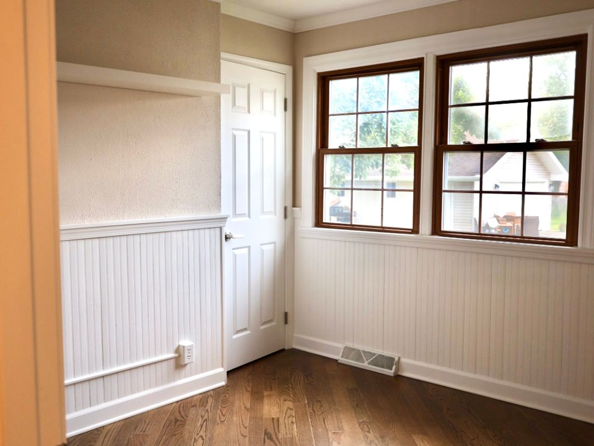 Clean room with wood paneling